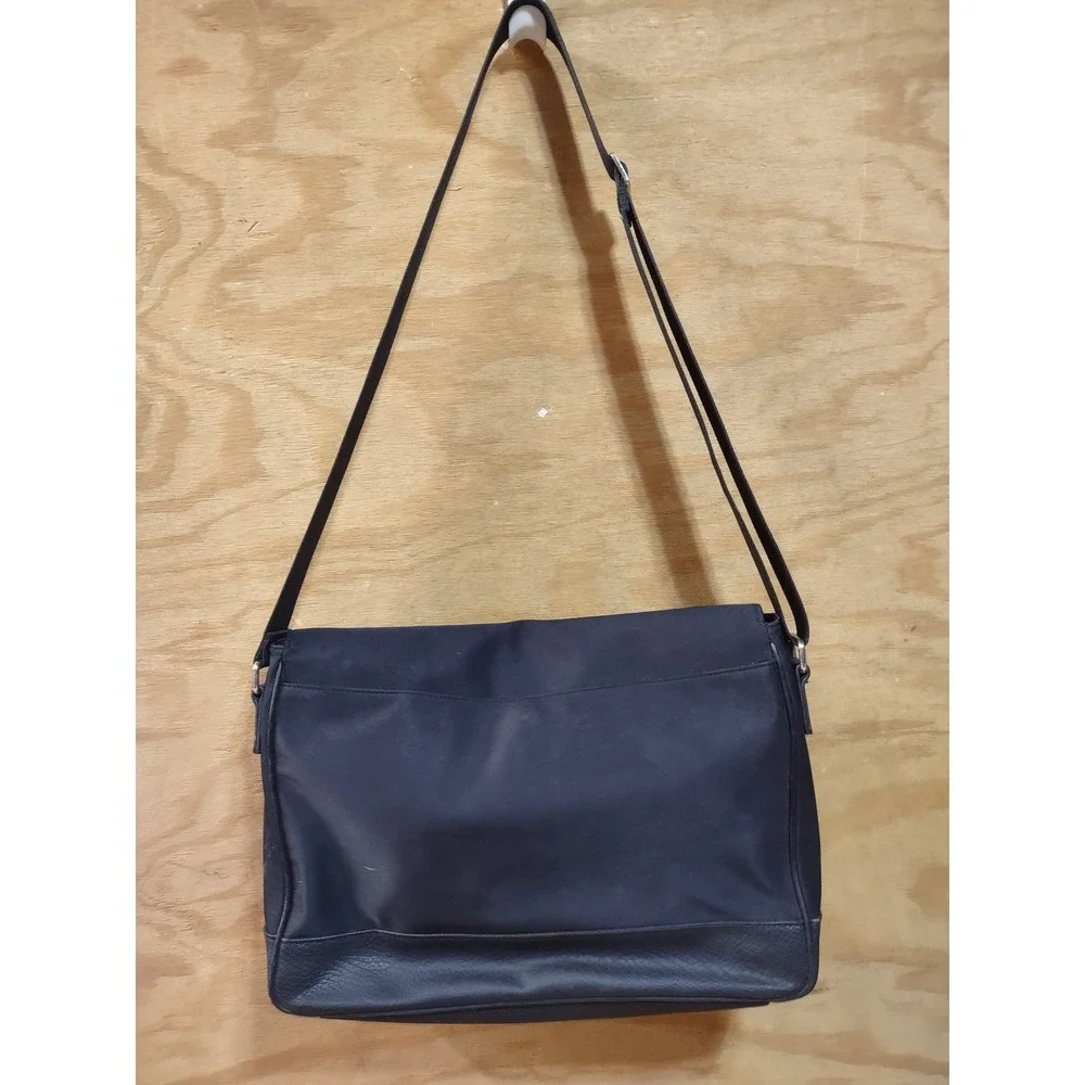 Calvin Klein Black Nylon Leather Trim Messenger Bag Crossbody Laptop Briefcase
